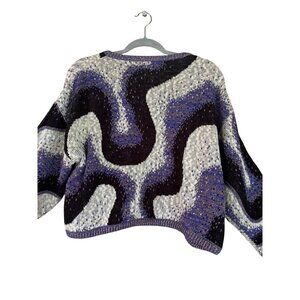 Vintage Open Front Knit Cardigan By Angles Abstract Wave Pattern Cropped